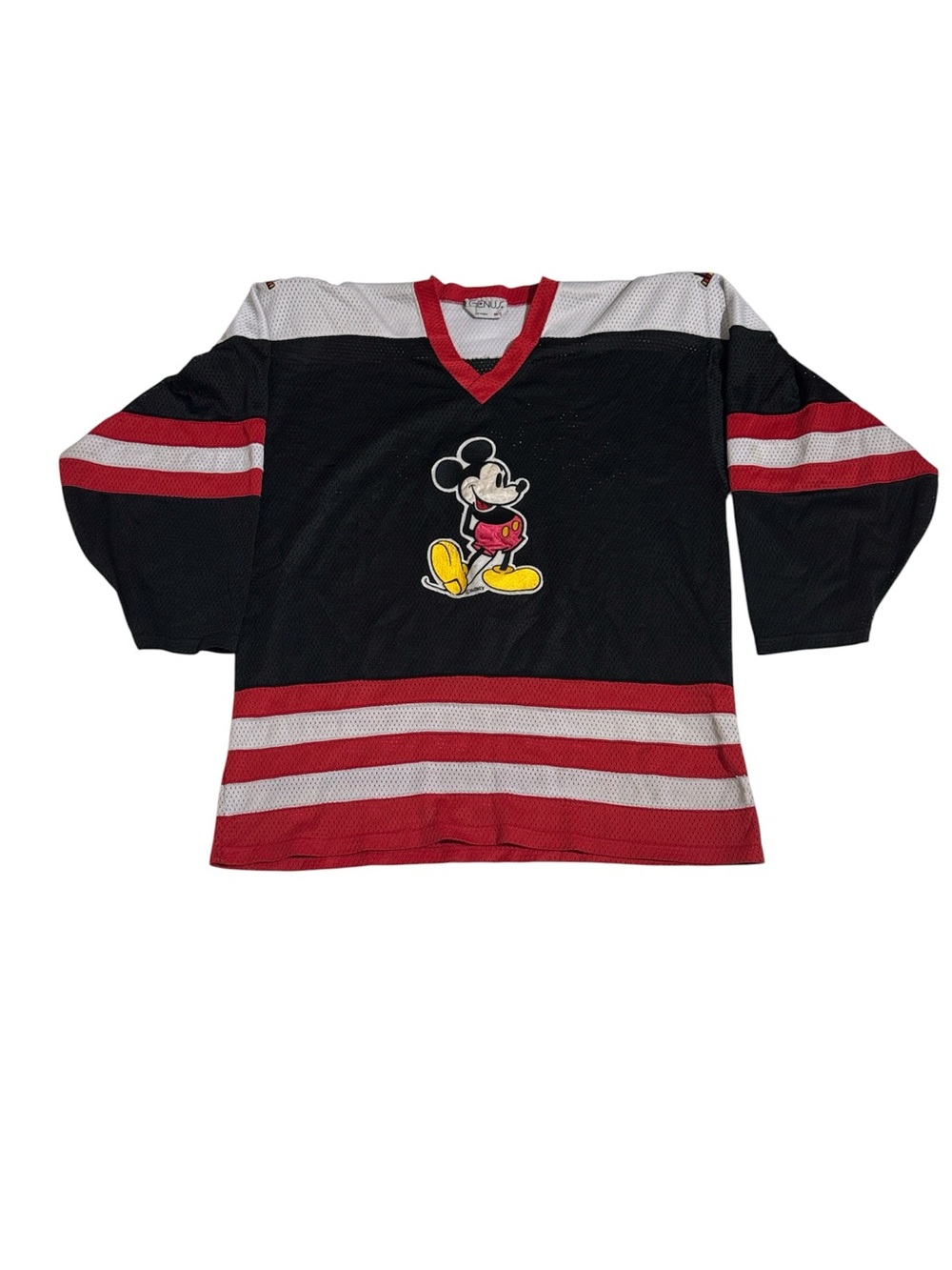 Mickey Mouse Jersey Mens Size M/L Black Red Hockey Genus Vintage Made in Korea